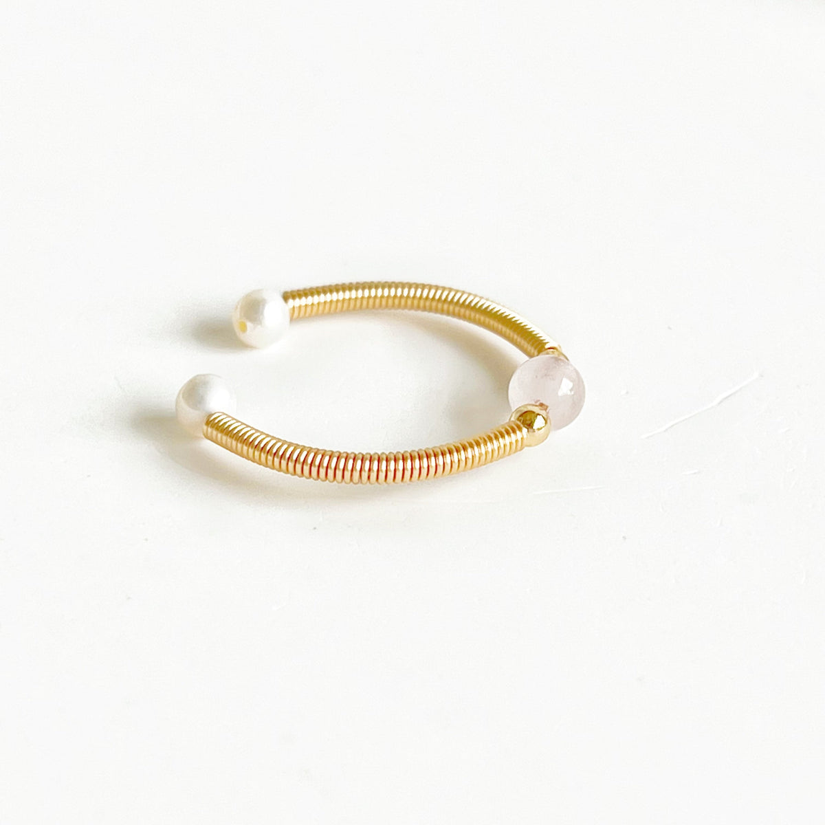Natural Rose Quartz Bead Adjustable Ring