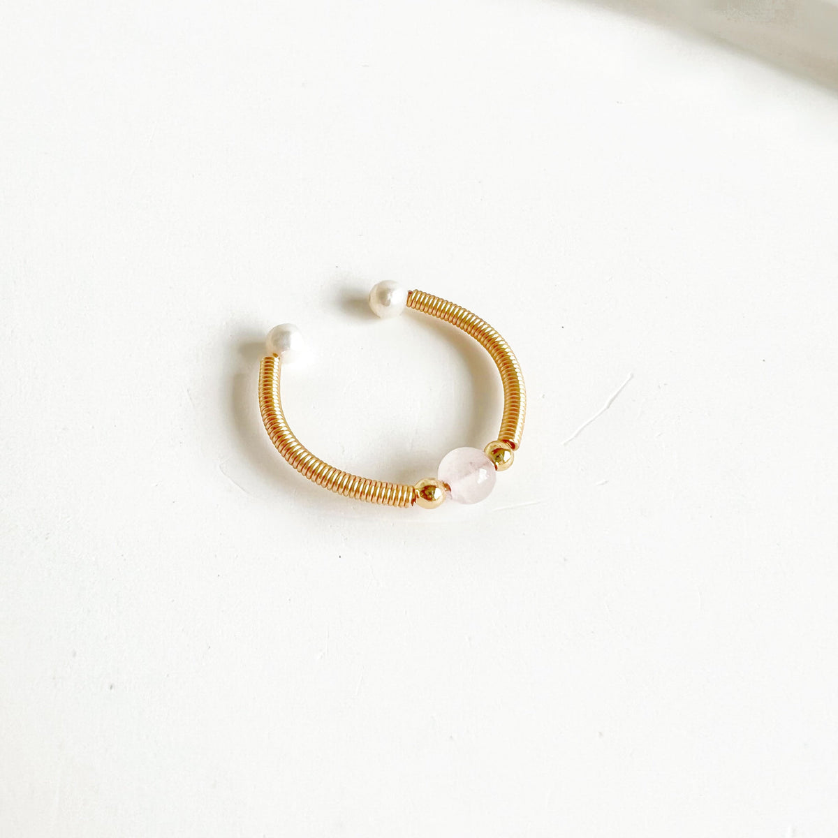 Natural Rose Quartz Bead Adjustable Ring