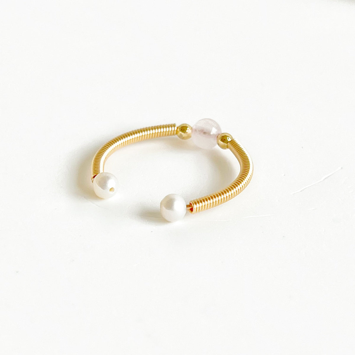 Natural Rose Quartz Bead Adjustable Ring