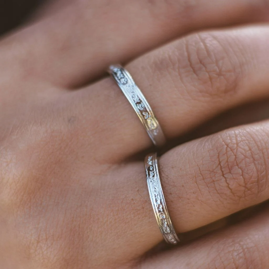 Adjustable Silver Engraved Couple Promise Ring Set