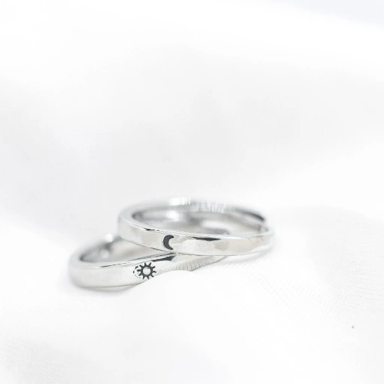 Adjustable Silver Couple Moon and Sun Promise Ring set