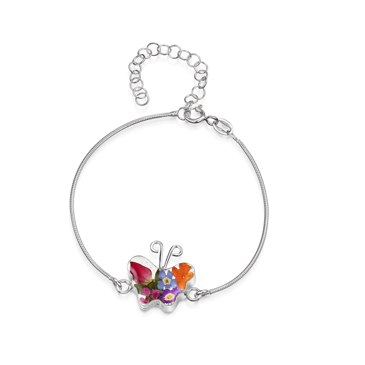 Sterling silver snake bracelet with flower charm - Mixed - Butterfly