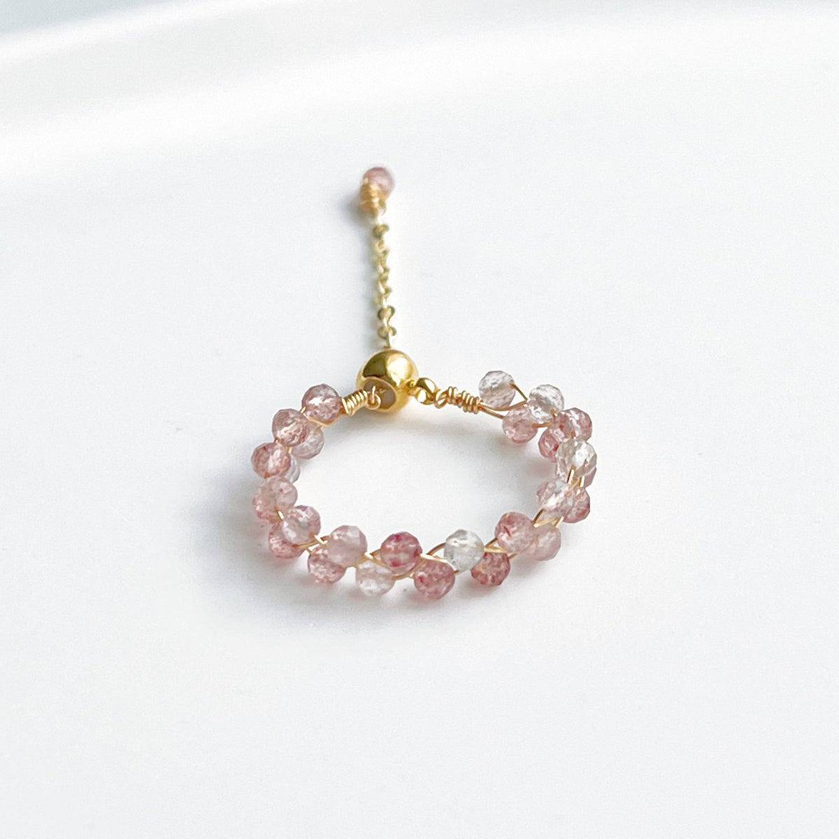 Strawberry Quartz Beaded Adjustable Ring - Stone of Love