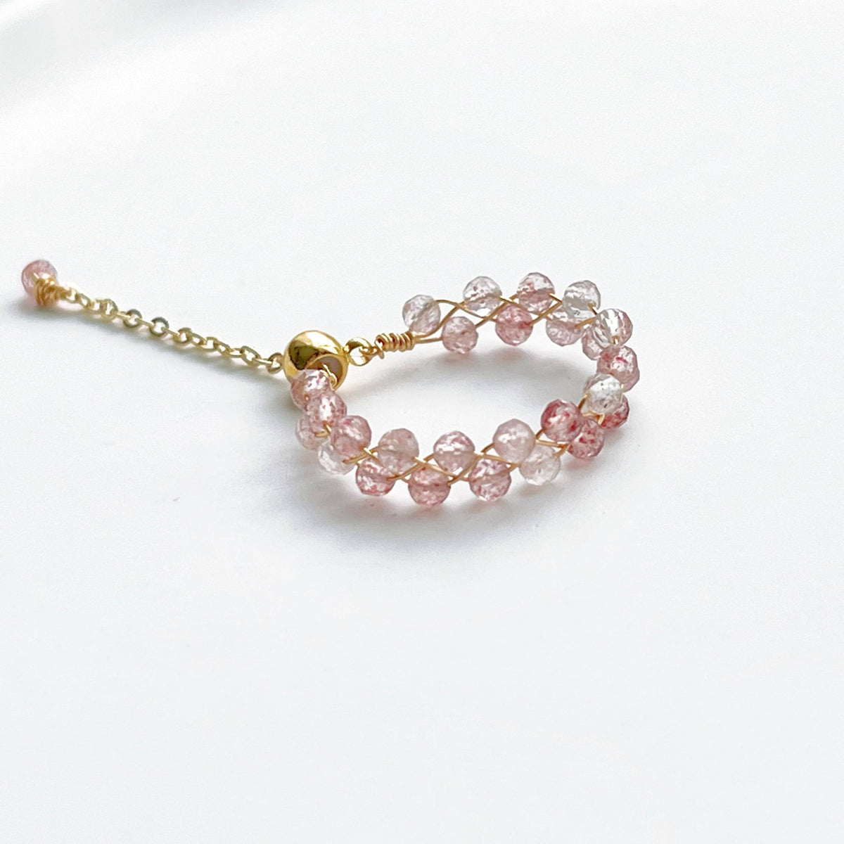 Strawberry Quartz Beaded Adjustable Ring - Stone of Love
