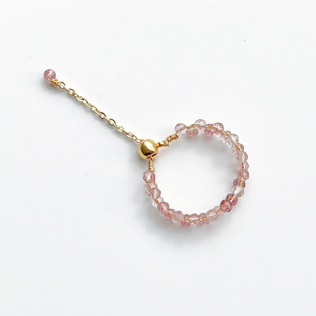 Strawberry Quartz Beaded Adjustable Ring - Stone of Love
