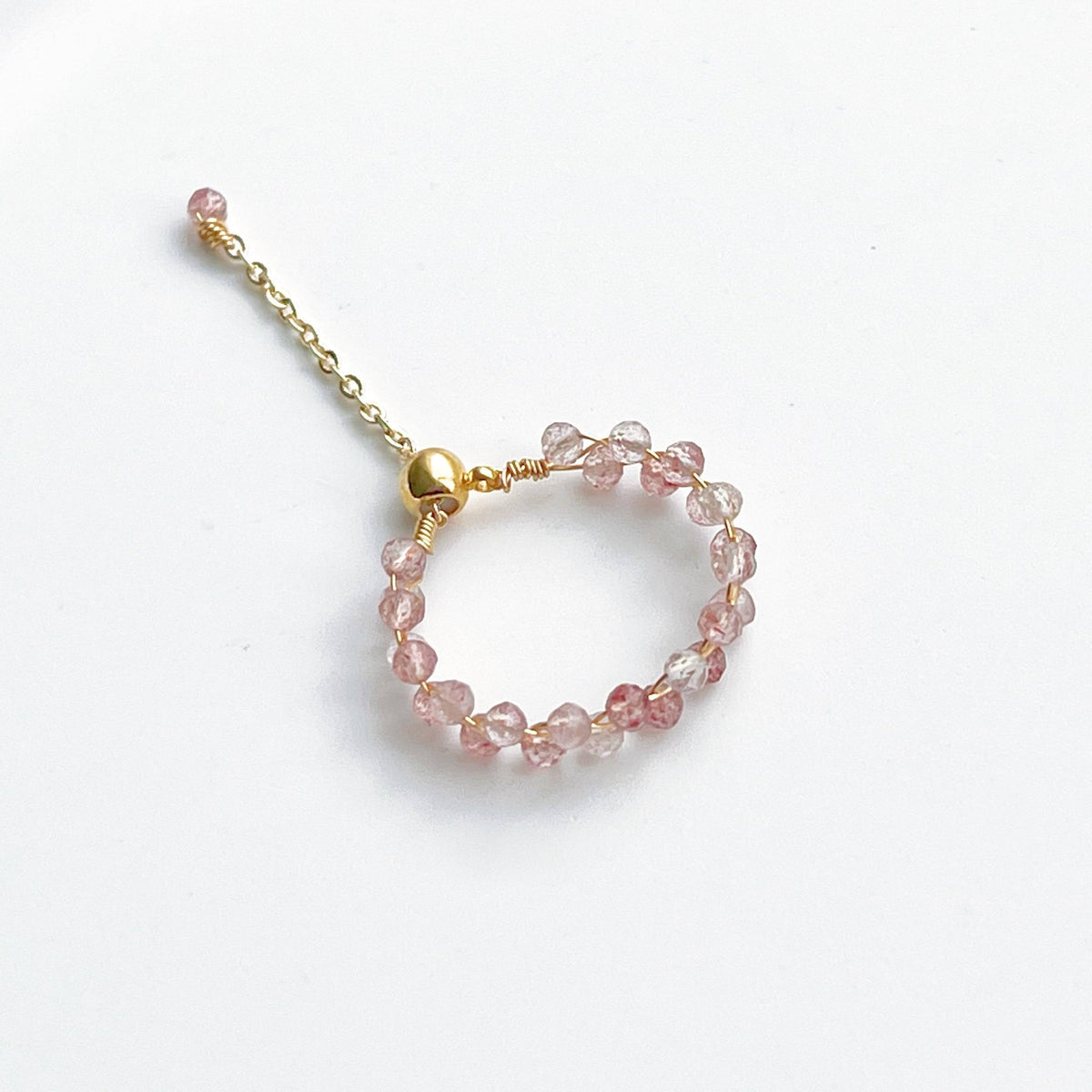 Strawberry Quartz Beaded Adjustable Ring - Stone of Love