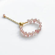 Strawberry Quartz Beaded Adjustable Ring - Stone of Love