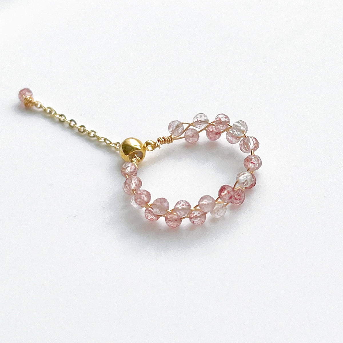 Strawberry Quartz Beaded Adjustable Ring - Stone of Love