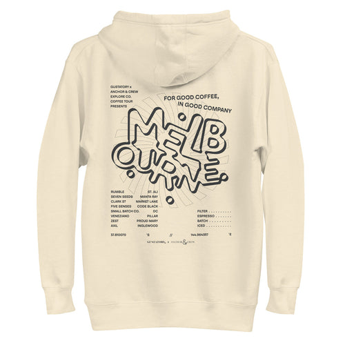 GUSTATORY Melbourne Coffee Scene Cotton Blend Embroidered Hoodie