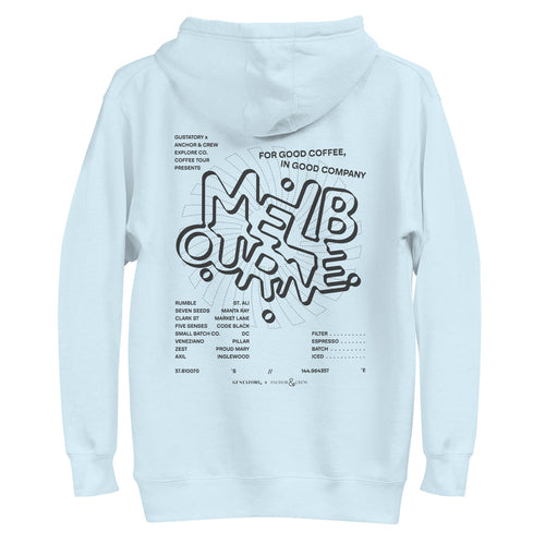 GUSTATORY Melbourne Coffee Scene Cotton Blend Embroidered Hoodie