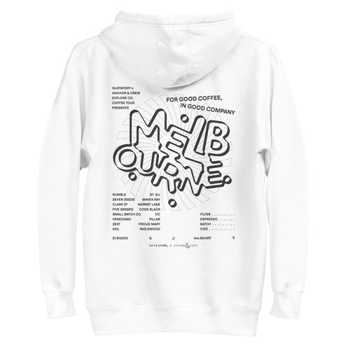 GUSTATORY Melbourne Coffee Scene Cotton Blend Embroidered Hoodie