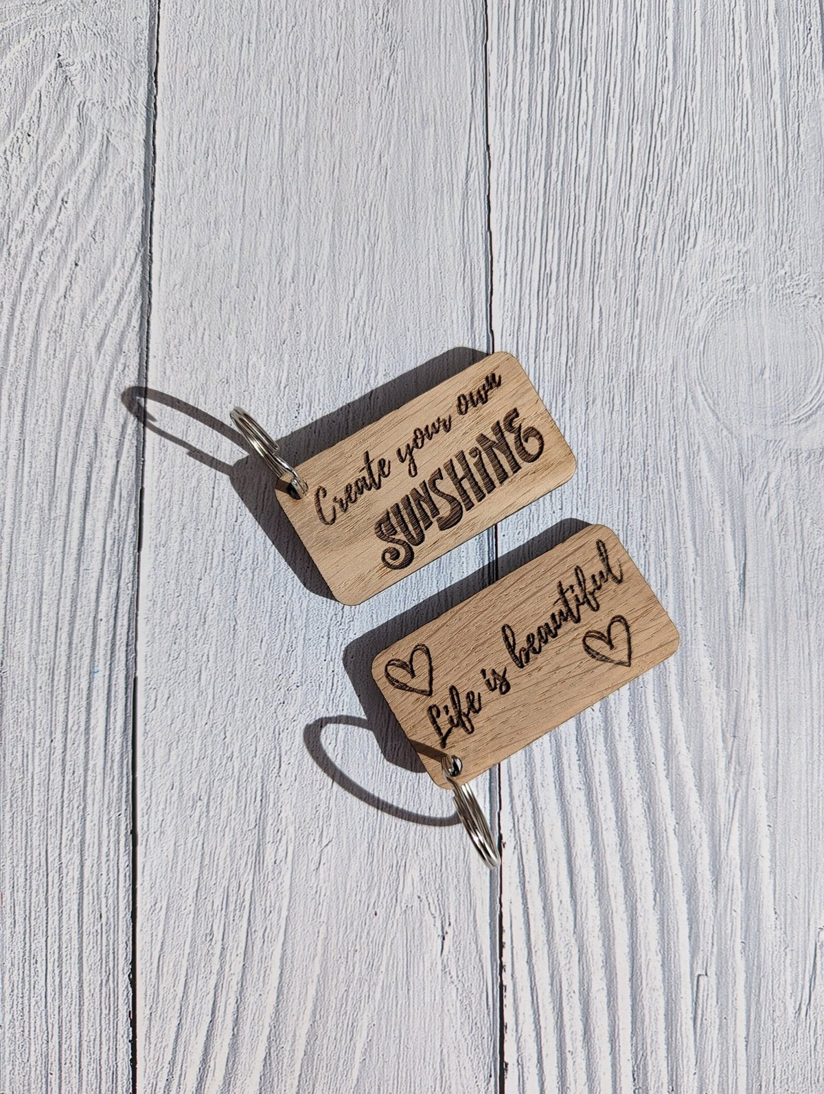 Uplifting Keyrings - "Create Your Own Sunshine" or "Life is Beautiful"